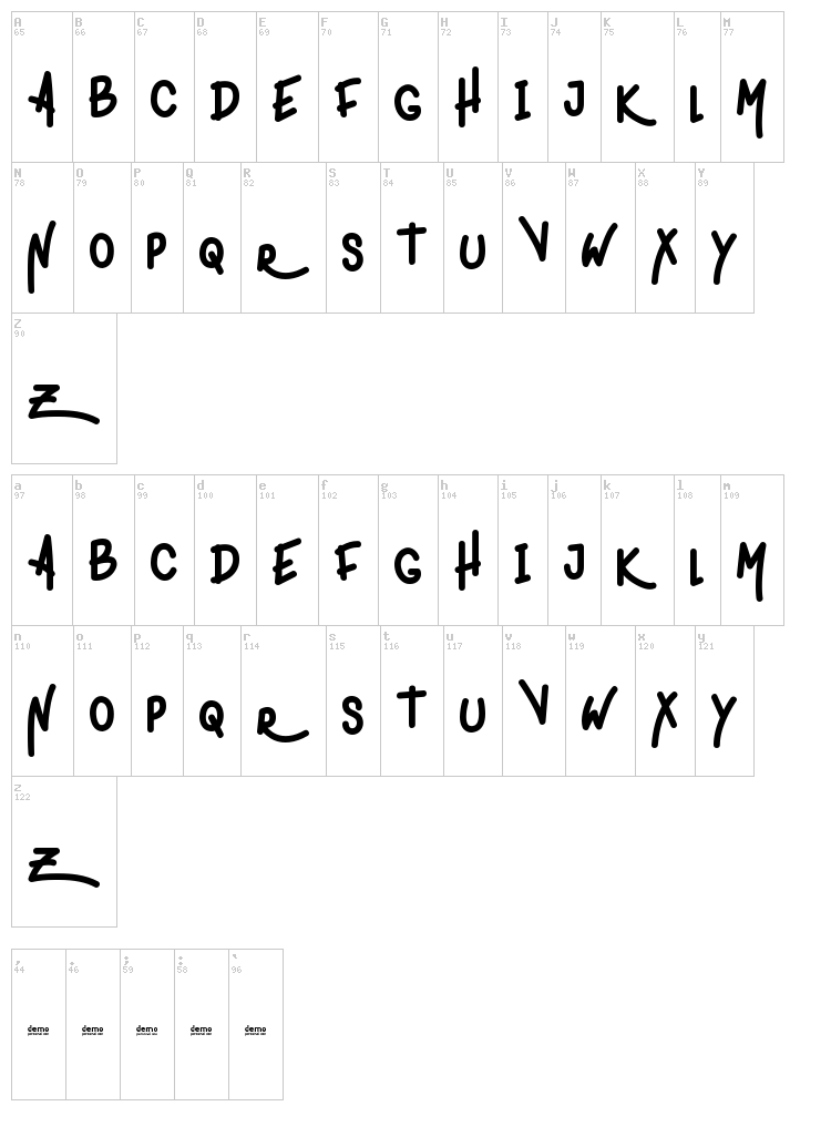 Ligera Rouden font map